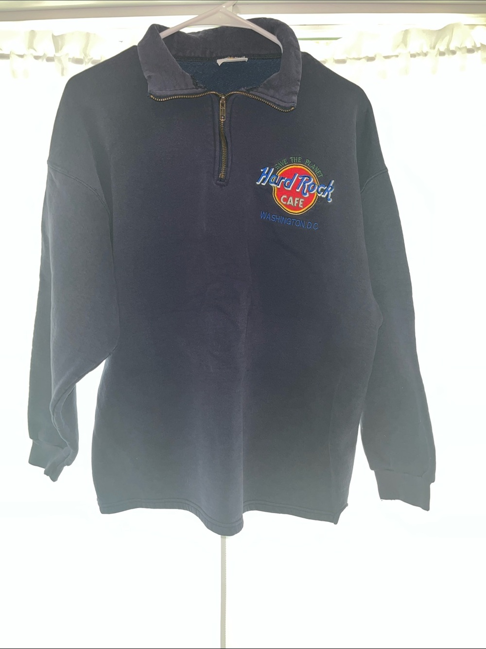 Hard Rock Cafe Navy Quarter-Zip Pullover with Multicolor Logo